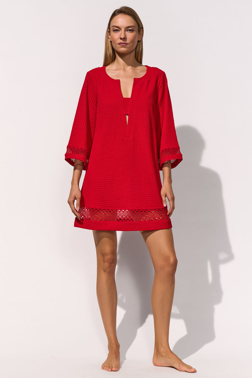 Maryan Mehlhorn - Kaftano con inserti in pizzo macramé geometrico