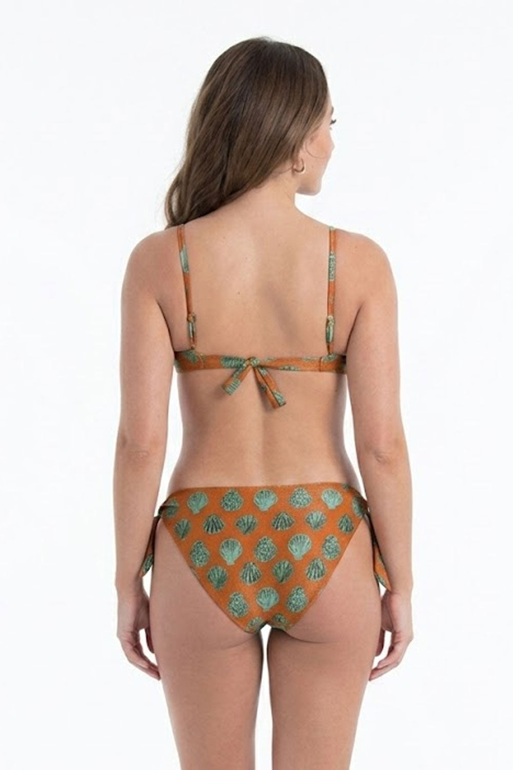 Donna Bikini Top Tara e Slip con Laccetti Stampa Conchiglie Ruggine