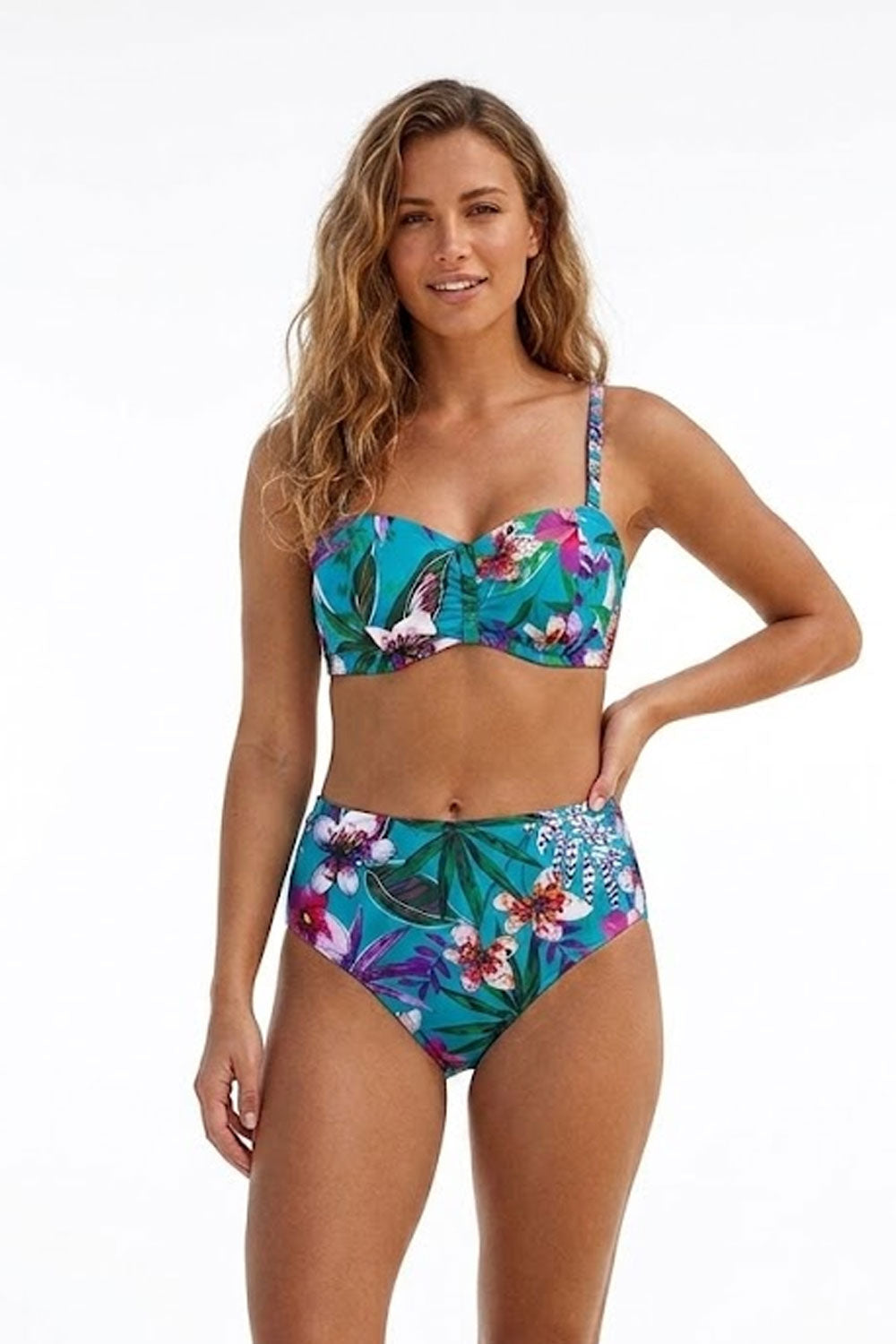 Donna Bikini Rosa Faia Fascia Coppa D Slip Alto Fantasia Tropicale