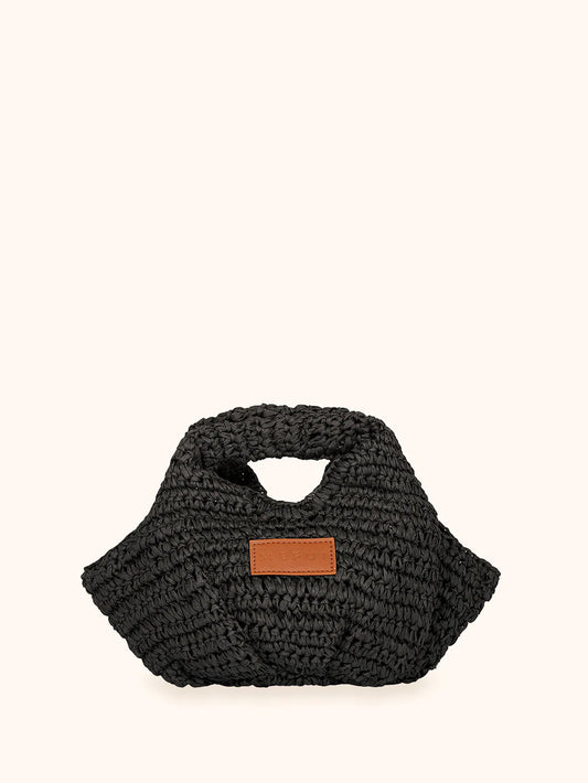 Donna Borsa Mini Me Fui Rafia Nero Magnete Fodera Interna