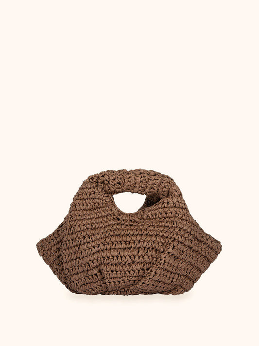 Donna Borsa Mini Me Fui Rafia Marrone Magnete Fodera Interna
