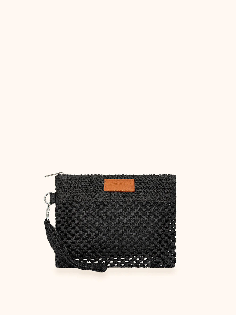 Donna Mini Pochette Me Fui Rafia Nero Zip Laccetto Removibile