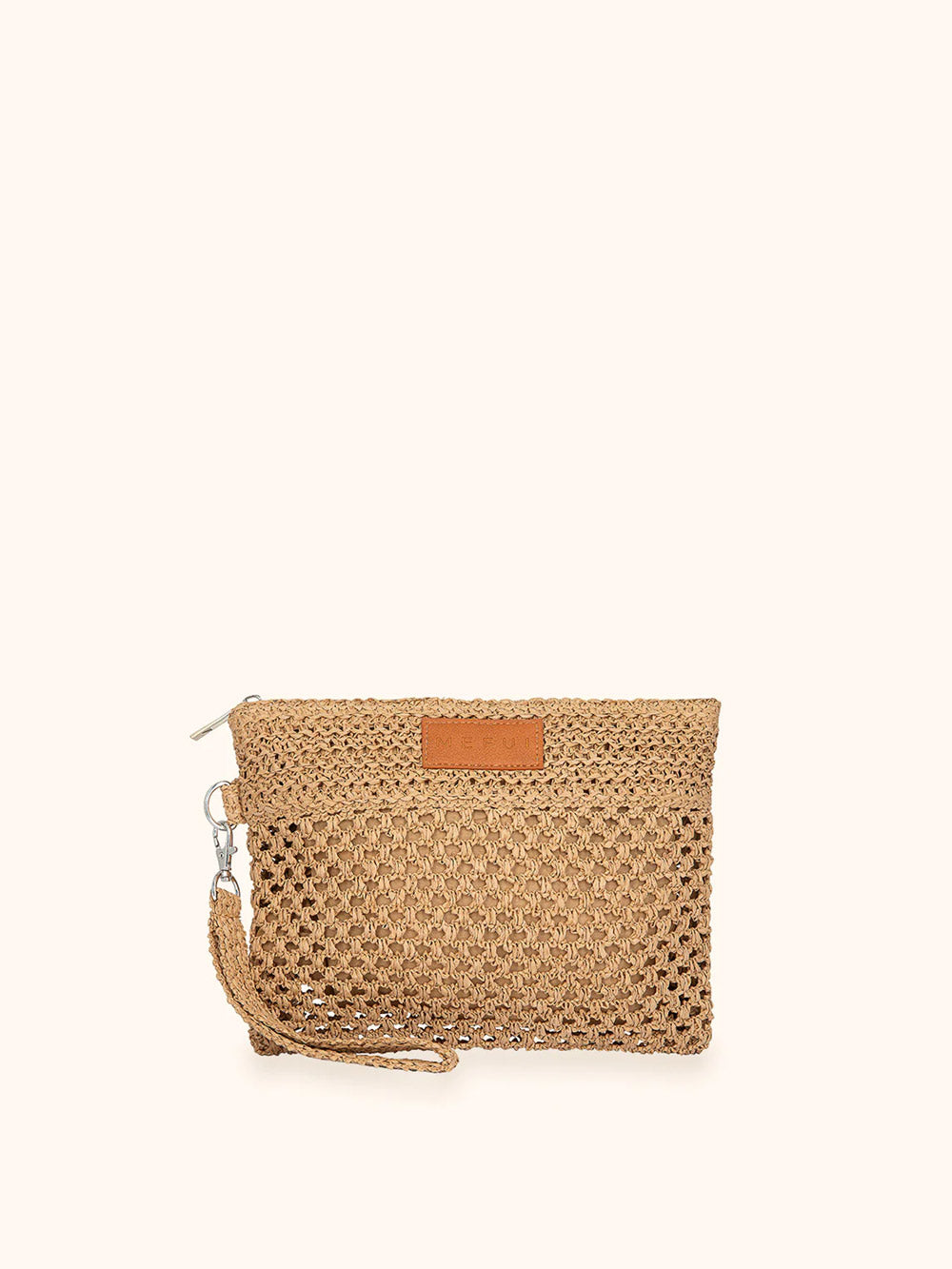 Donna Mini Pochette Me Fui Rafia Beige Zip Laccetto Removibile