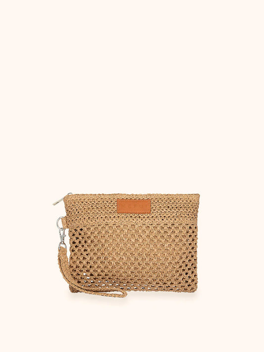 Donna Mini Pochette Me Fui Rafia Beige Zip Laccetto Removibile