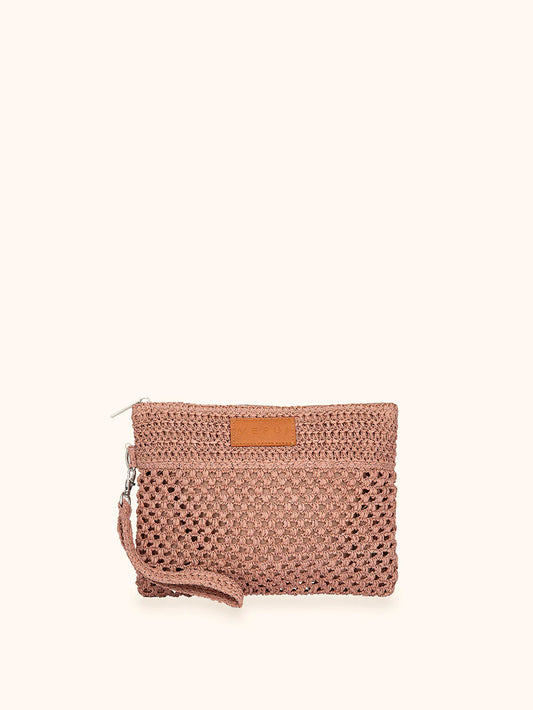 Donna Mini Pochette Me Fui Rafia Rosa Zip Laccetto Removibile