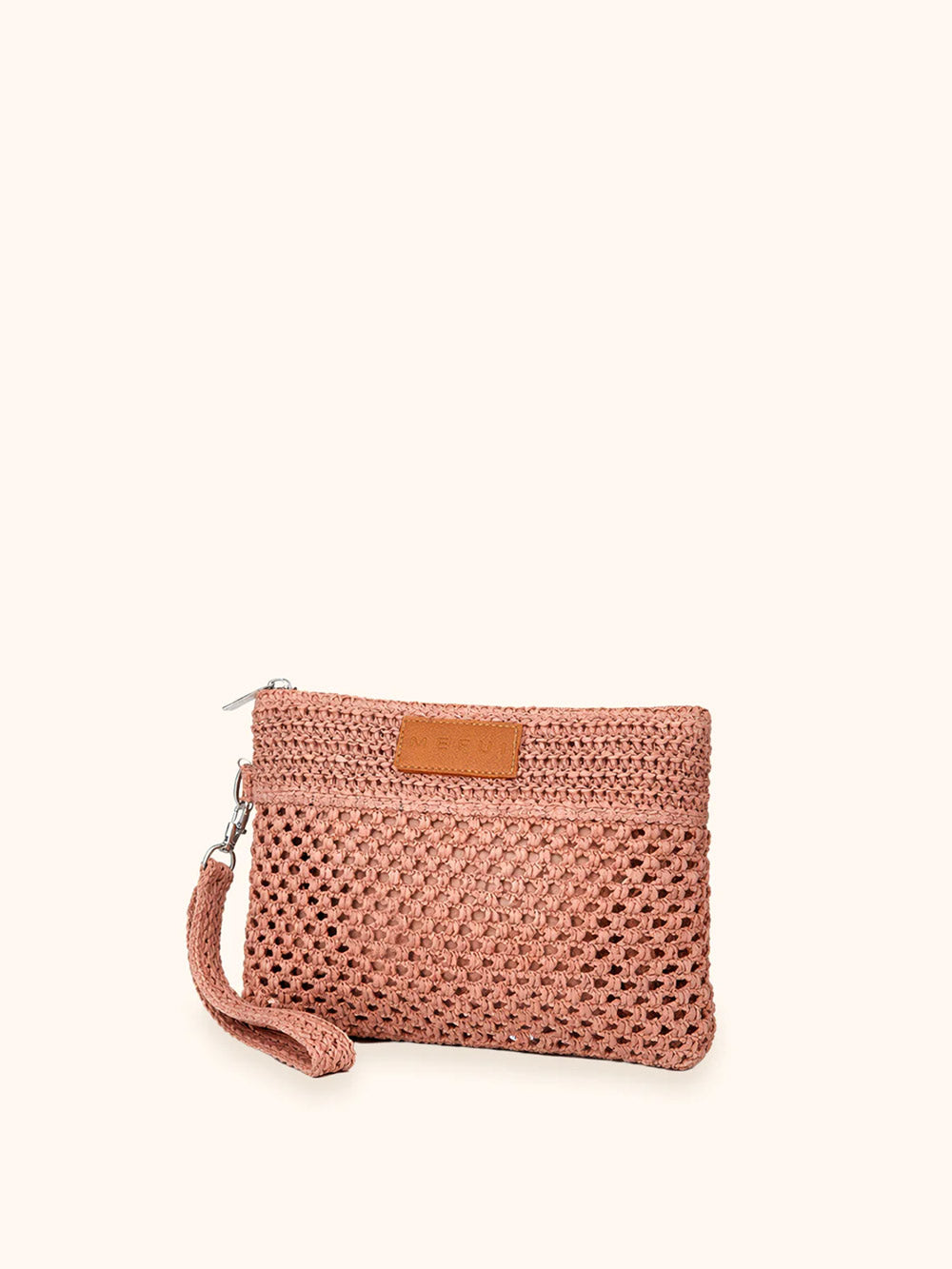 Donna Mini Pochette Me Fui Rafia Rosa Zip Laccetto Removibile