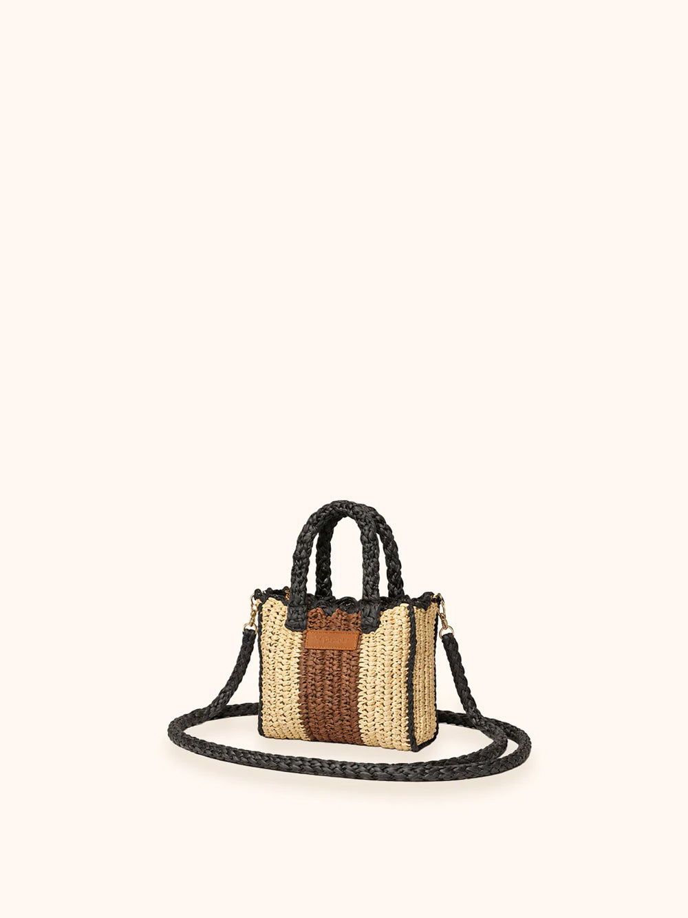 Donna Borsa Mini Me Fui Rafia Beige Marrone Magnete