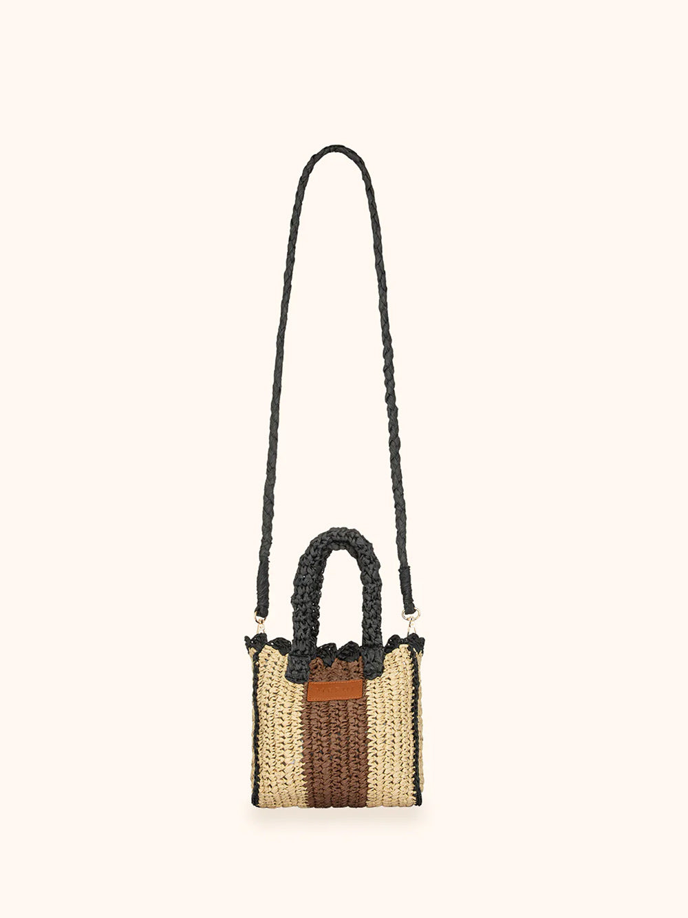 Donna Borsa Mini Me Fui Rafia Beige Marrone Magnete