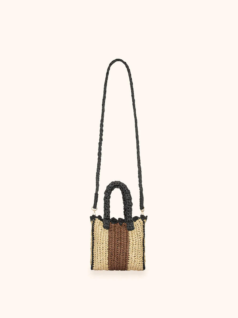 Donna Borsa Mini Me Fui Rafia Beige Marrone Magnete