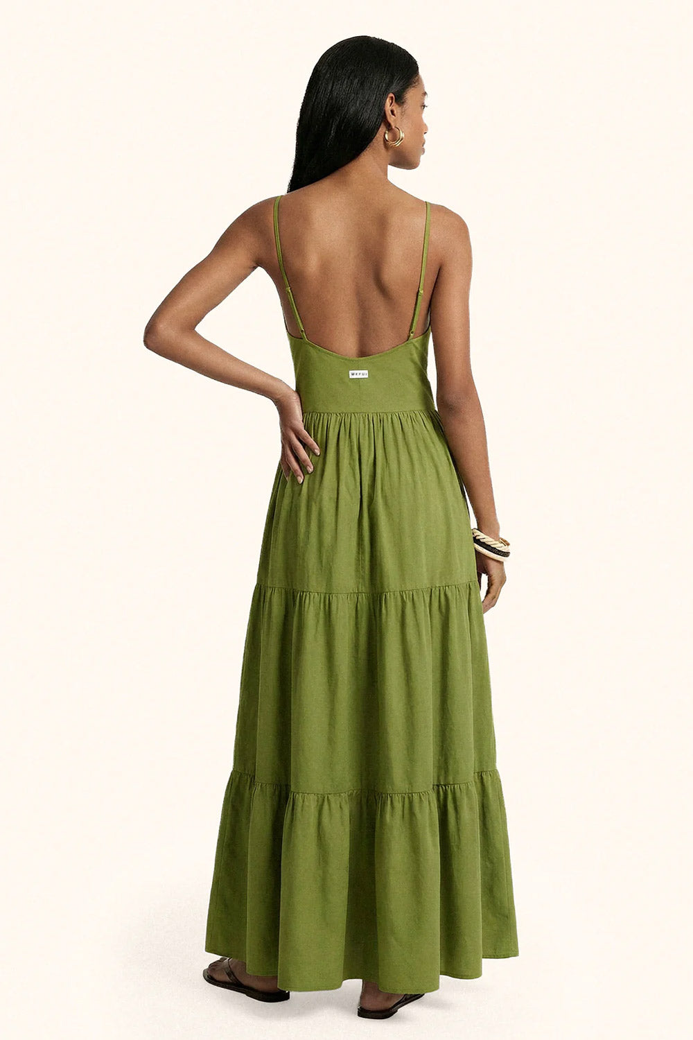 Donna Abito Lungo Me Fui Cotone Verde Militare Bottoni Scollo