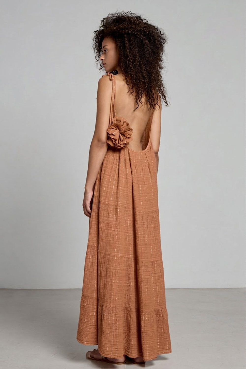 Donna abito Lungo Mirabella CHRISTIAN ZEN in Cotone Marrone e Oro