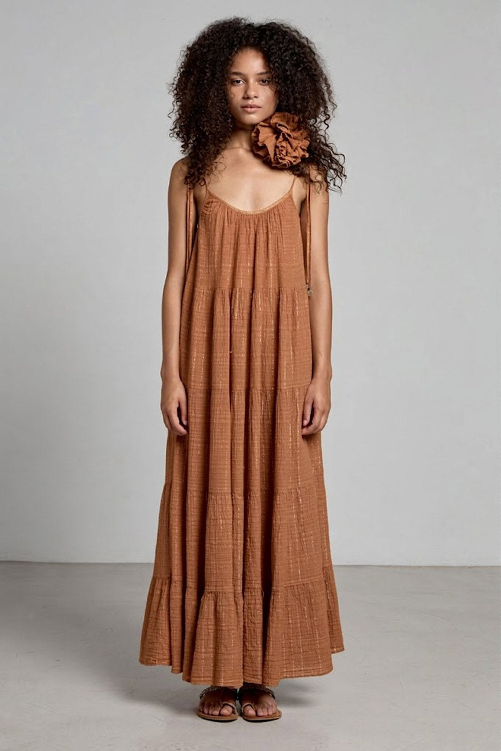 Donna abito Lungo Mirabella CHRISTIAN ZEN in Cotone Marrone e Oro