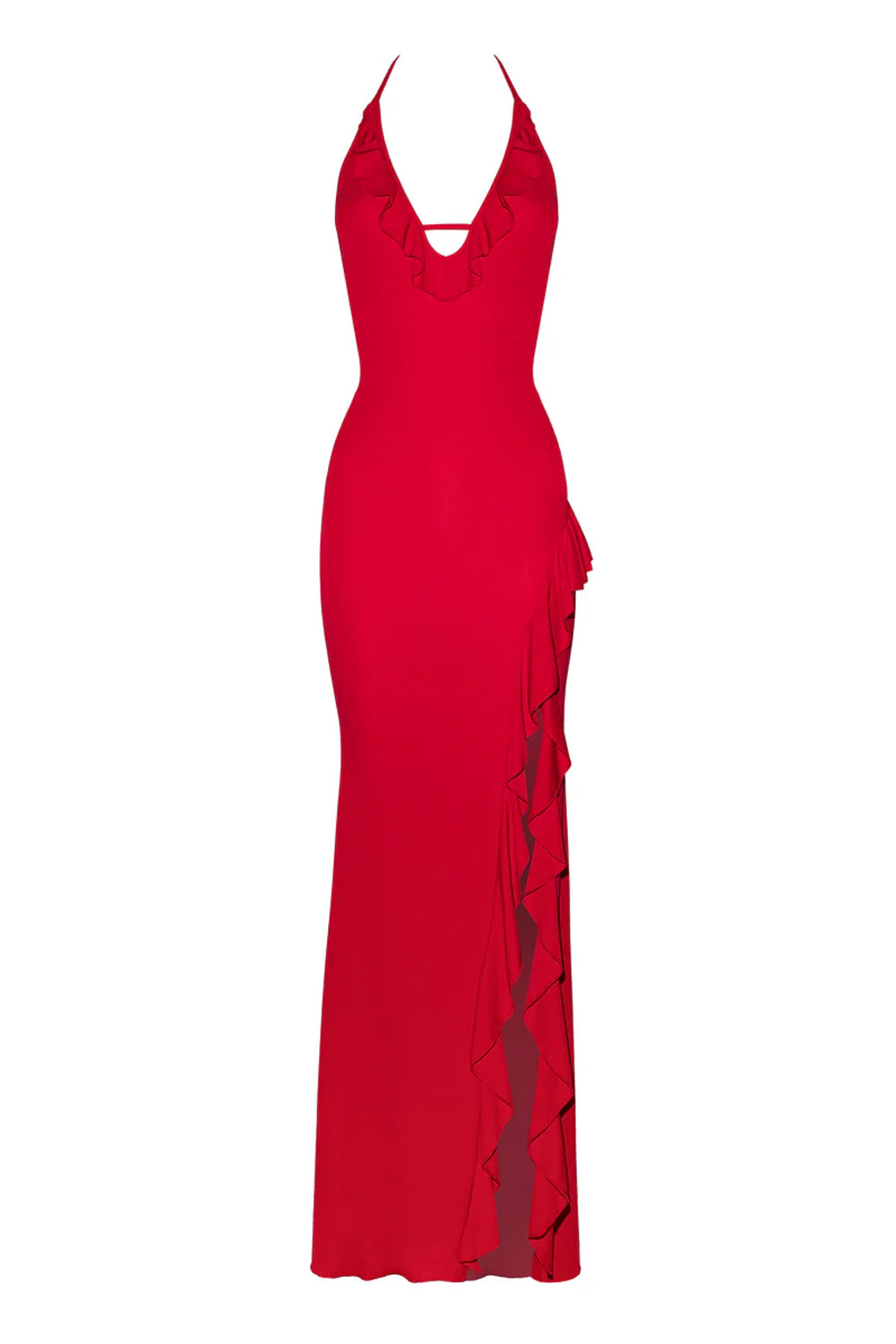 Donna Abito Lungo Rochelle Rouge SAND Rosso Ibisco con Volant