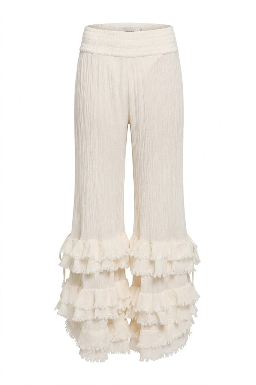 Donna Pantaloni Savana CHRISTIAN ZEN in Cotone con Balze Bianco Avorio