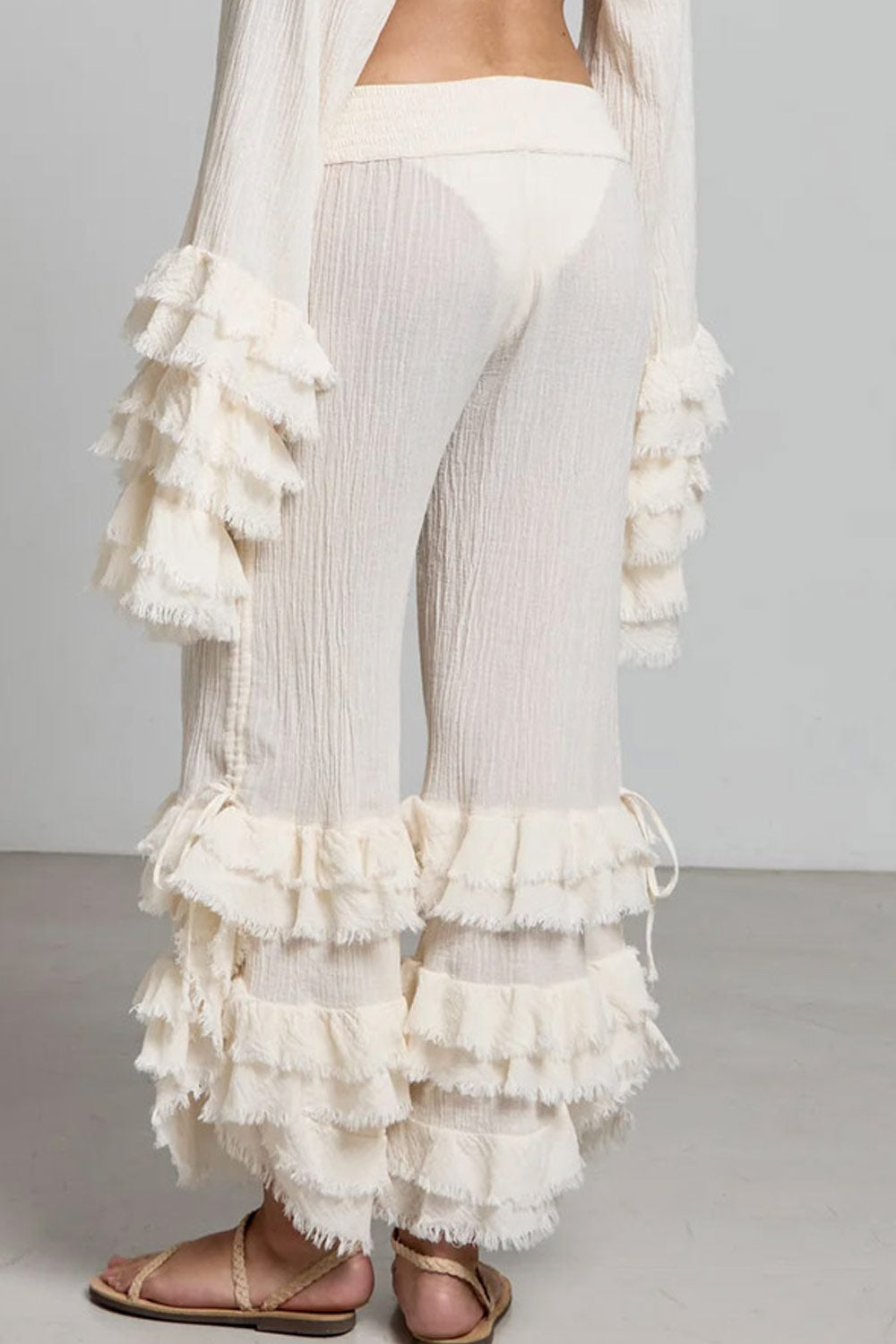 Donna Pantaloni Savana CHRISTIAN ZEN in Cotone con Balze Bianco Avorio
