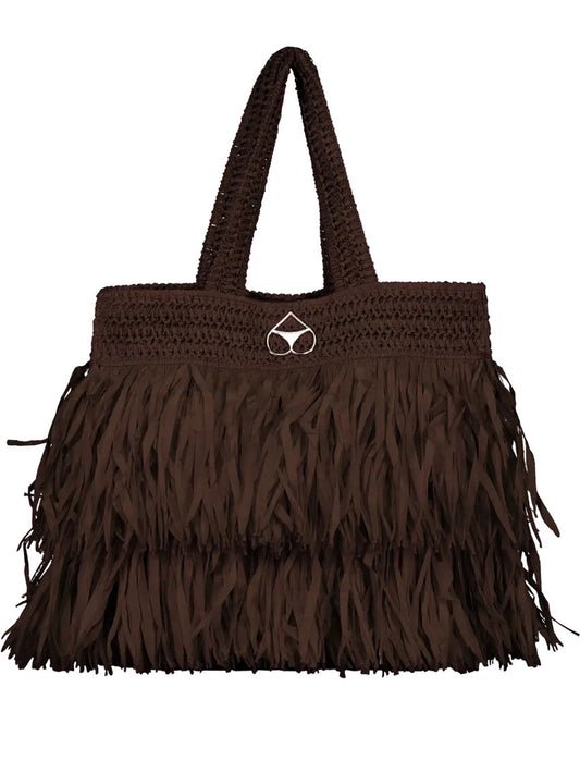 Miss Bikini - Borsa grande in Rafia con frange V6001A TEX MIX MORO