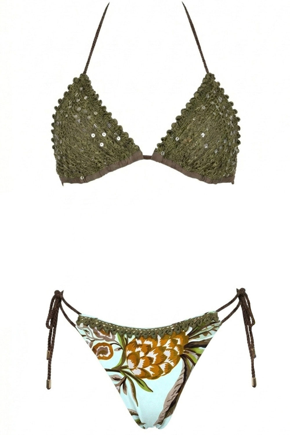 Donna Bikini Miss Bikini Triangolo Rete Paillettes Verde e Turchese