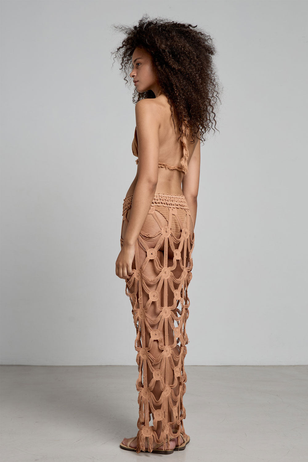 Donna Gonna Lunga Zendaya CHRISTIAN ZEN Texture Macramè Marrone