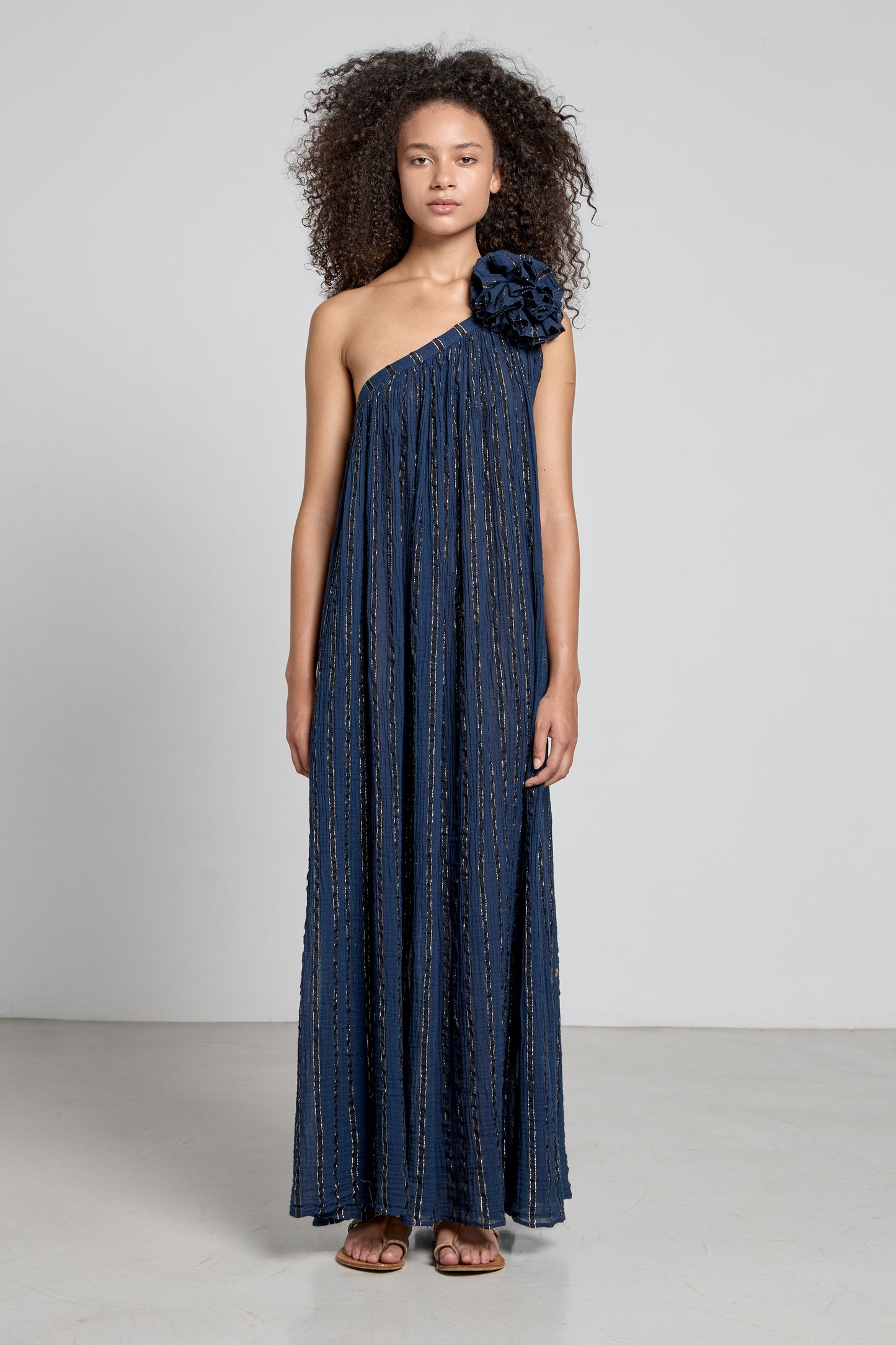 Donna Abito Lungo Calista CHRISTIAN ZEN Monospalla Blu e Oro