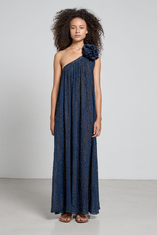 Donna Abito Lungo Calista CHRISTIAN ZEN Monospalla Blu e Oro