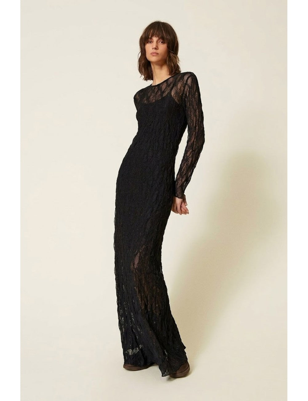 Twinset abito lungo donna in pizzo stretch con sottoveste