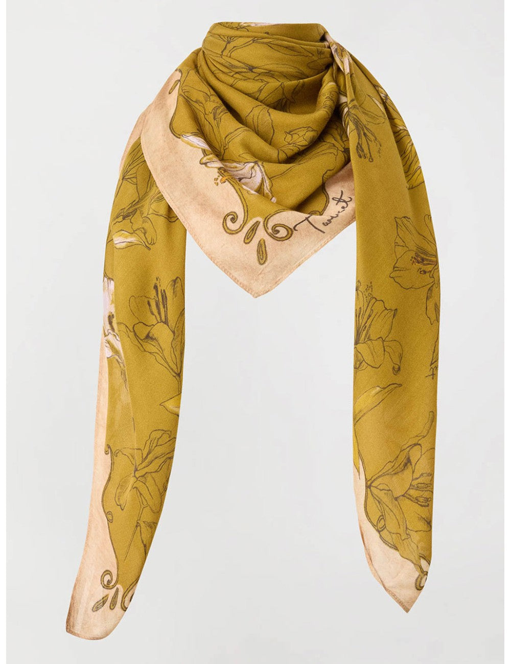 Twinset kefiah donna in tessuto con stampa floreale senape