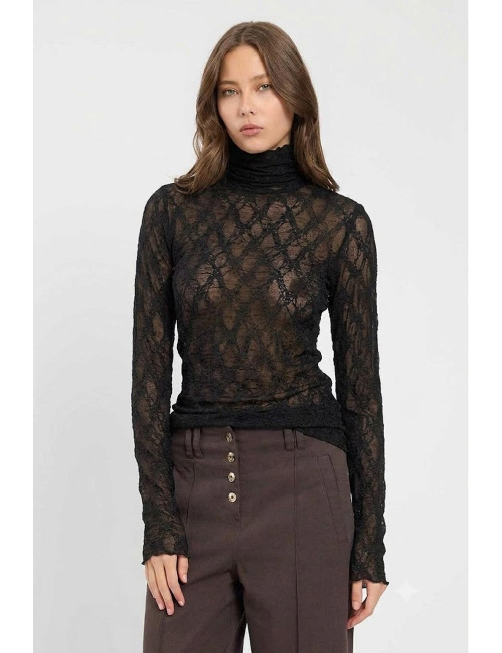 Twinset maglia donna in tulle a manica lunga con collo alto